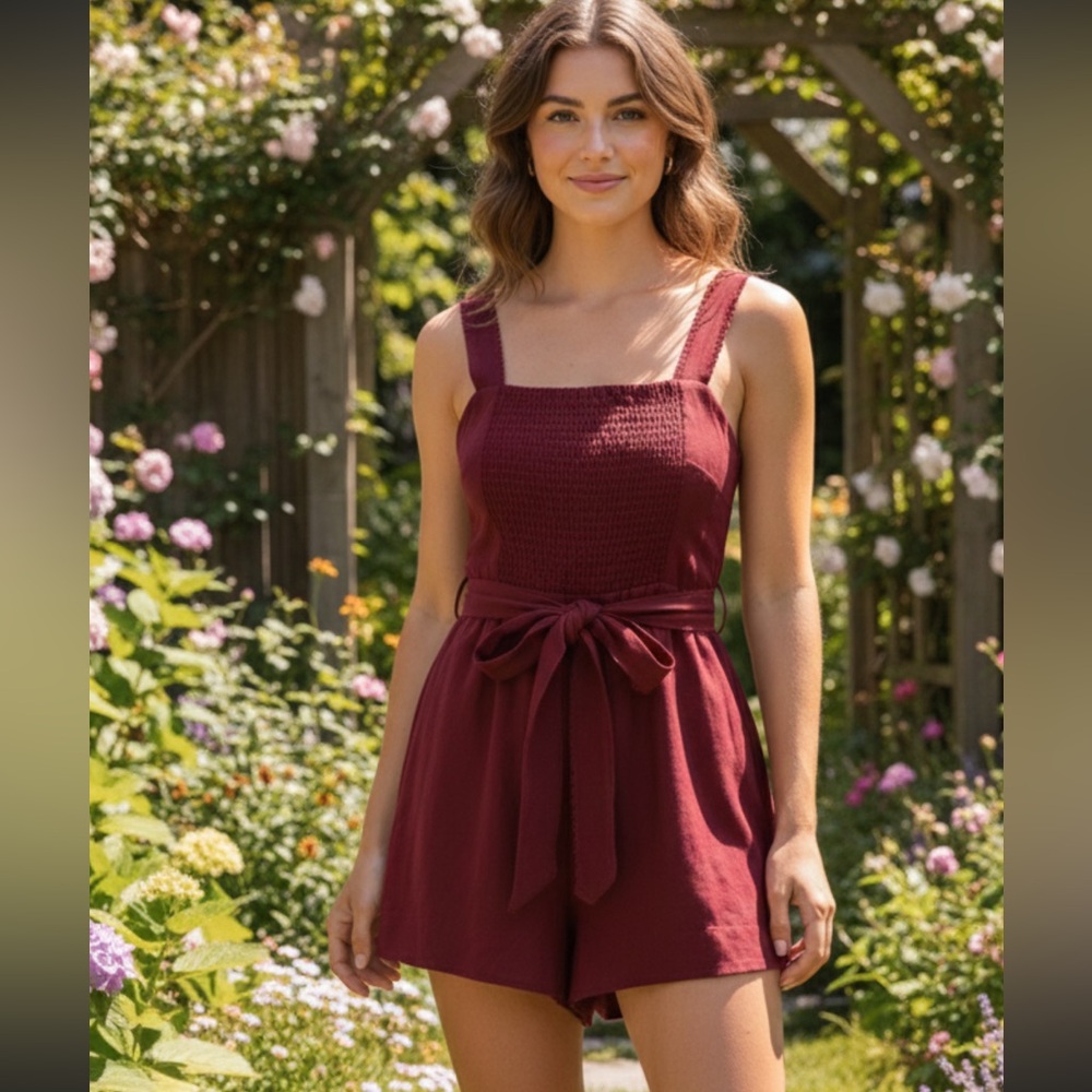House of Harlow 1960 Elegant Rust Sleeveless Romper Linen $198